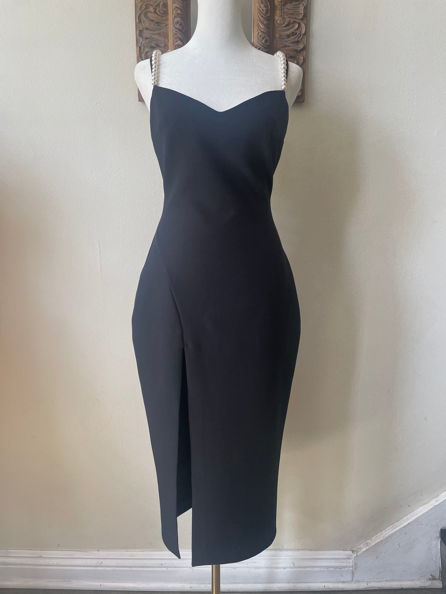 Black Midi Sexy Dress High Slit Black Dress