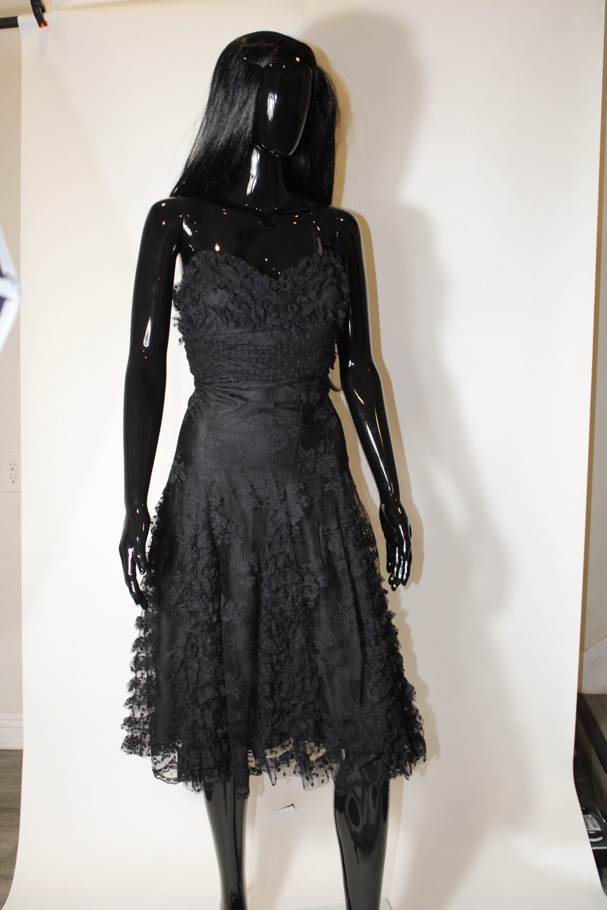 Black Lace Ruched Dress Designer Black Lace Dress