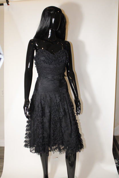 Black Lace Ruched Dress Designer Black Lace Dress