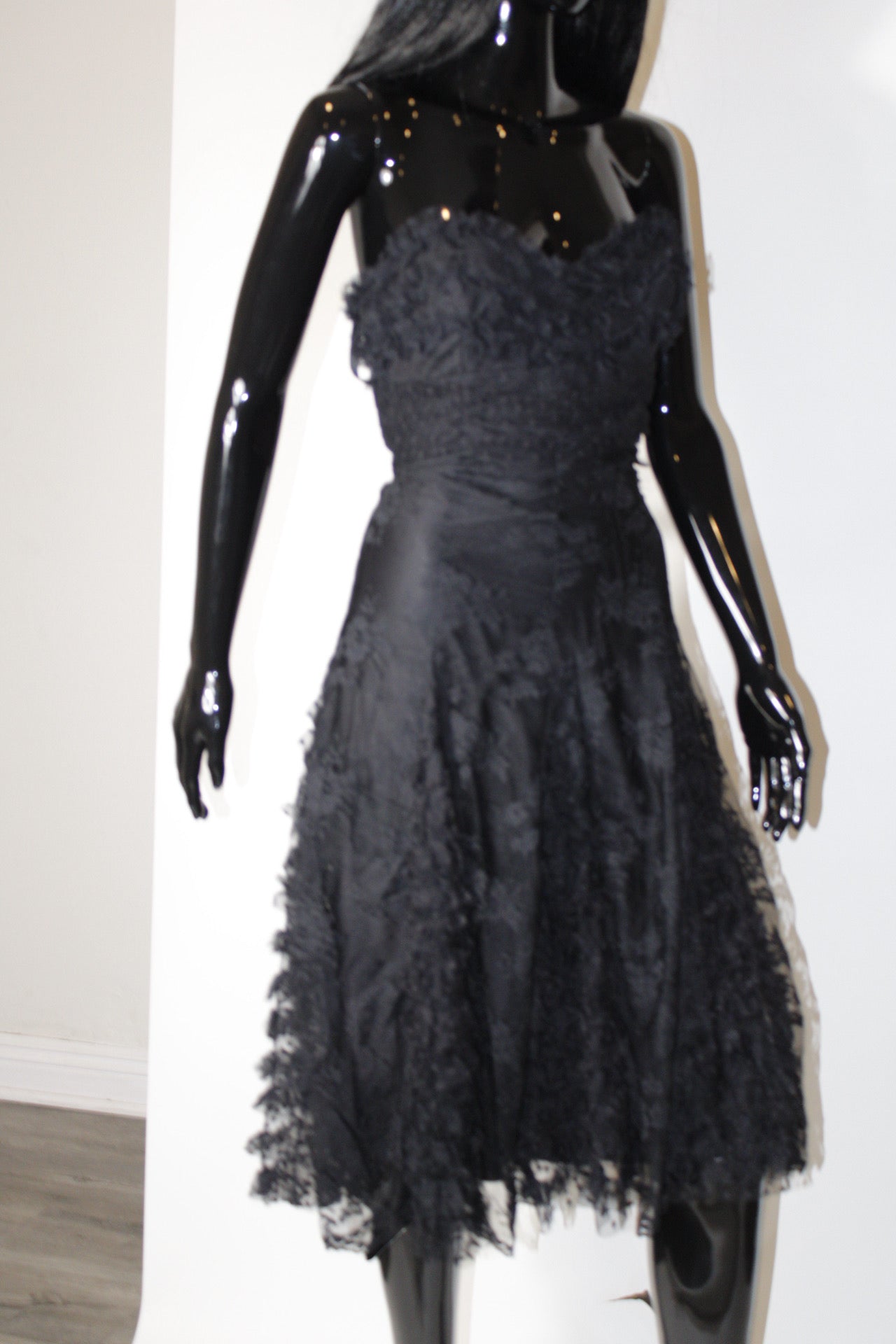 Black Lace Ruched Dress Designer Black Lace Dress