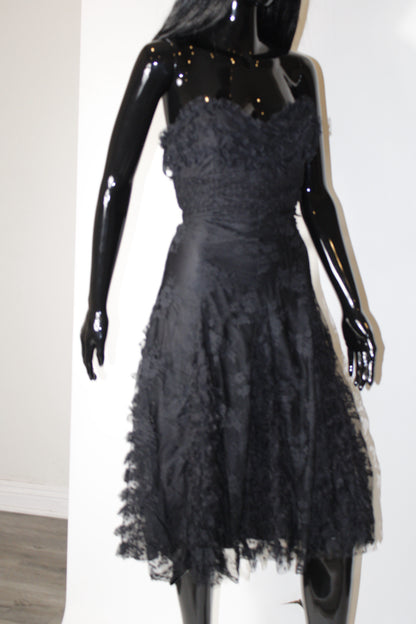 Black Lace Ruched Dress Designer Black Lace Dress