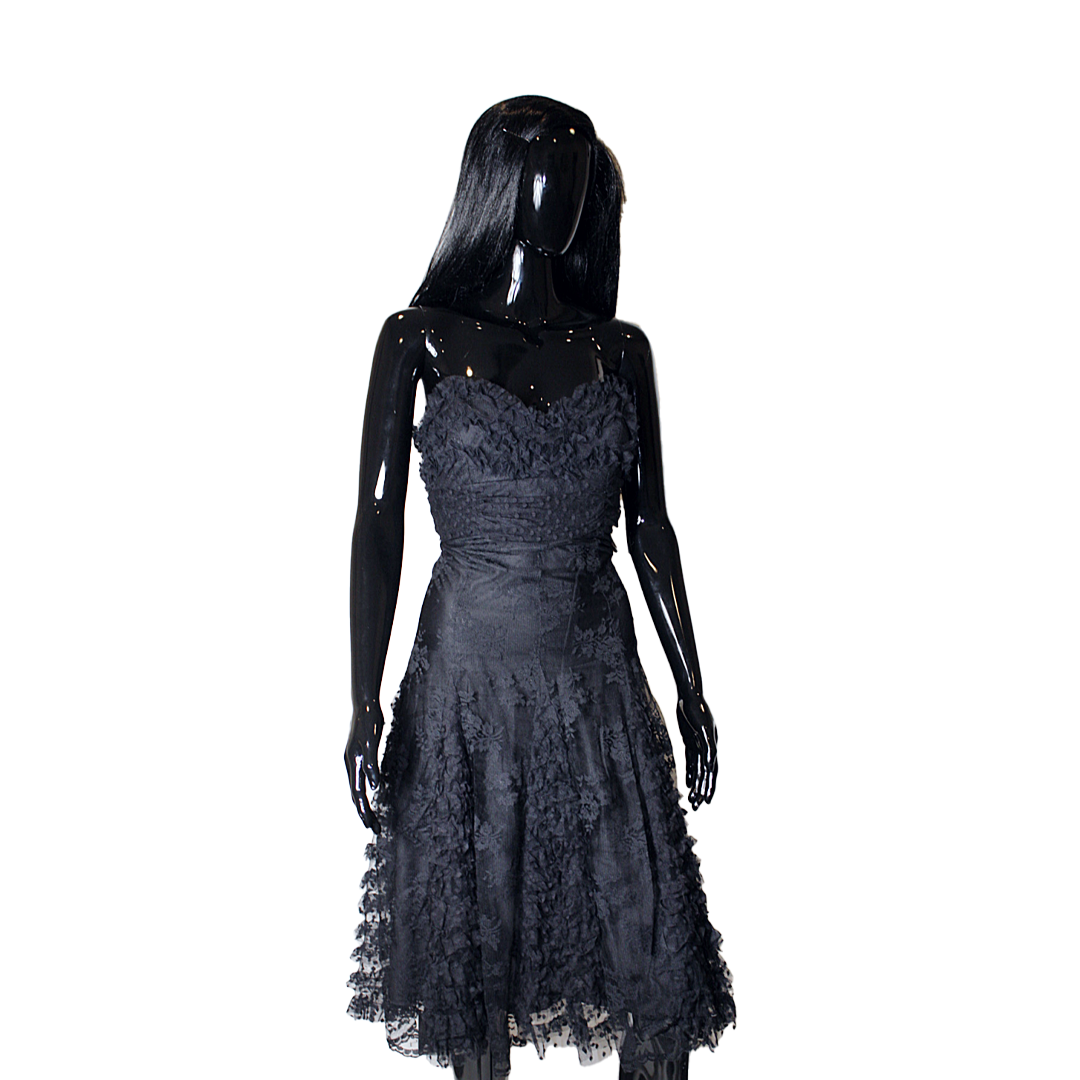 Black Lace Ruched Dress Designer Black Lace Dress