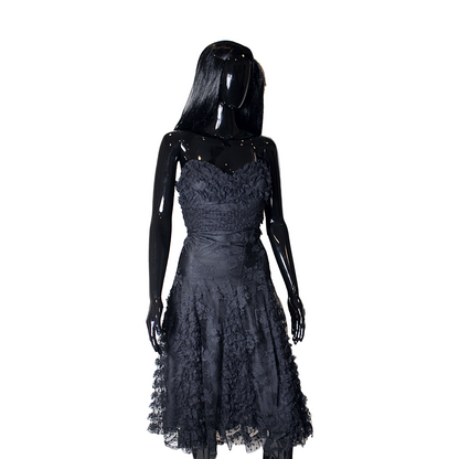 Black Lace Ruched Dress Designer Black Lace Dress