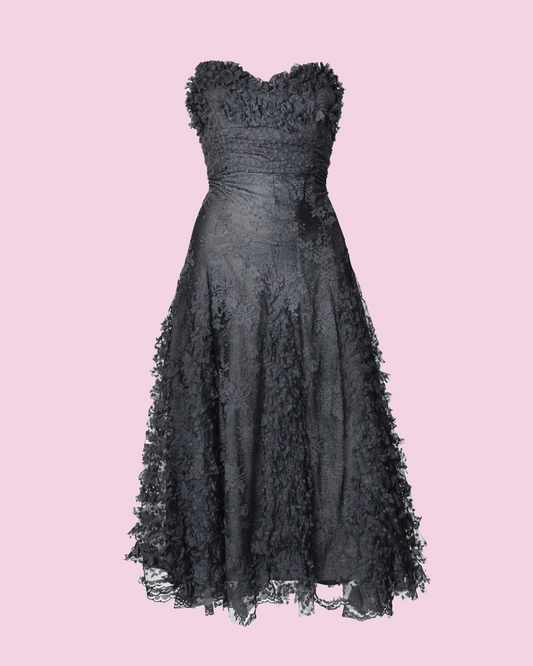 Black Lace Ruched Dress Designer Black Lace Dress