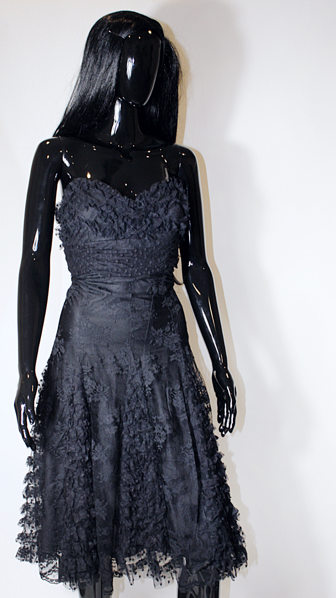 Black Lace Ruched Dress Designer Black Lace Dress