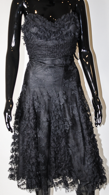 Black Lace Ruched Dress Designer Black Lace Dress