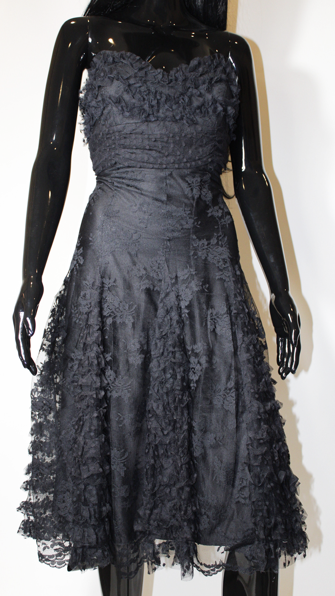 Black Lace Ruched Dress Designer Black Lace Dress