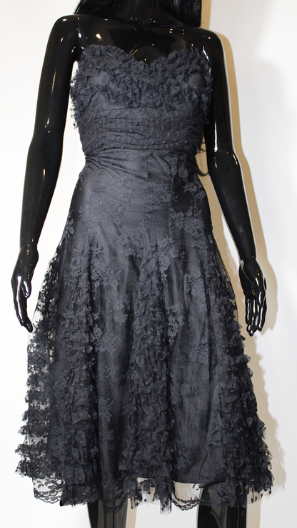 Black Lace Ruched Dress Designer Black Lace Dress