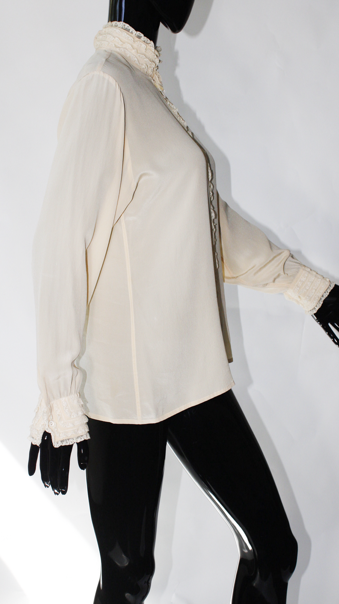 Vintage Silk Ruffle Blouse - Ivory Lace Trim, Made in Italy