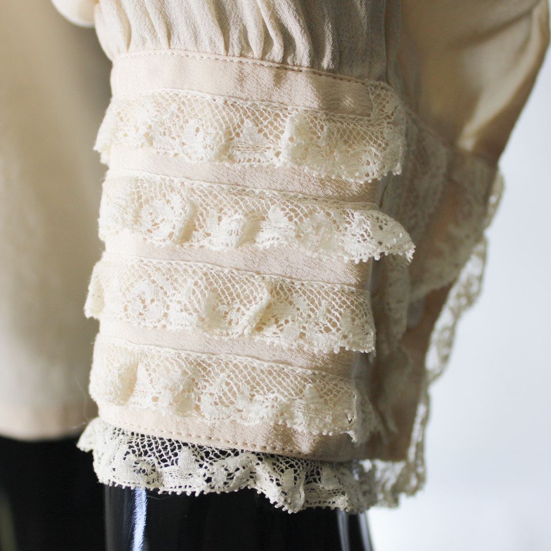 Vintage Silk Ruffle Blouse - Ivory Lace Trim, Made in Italy