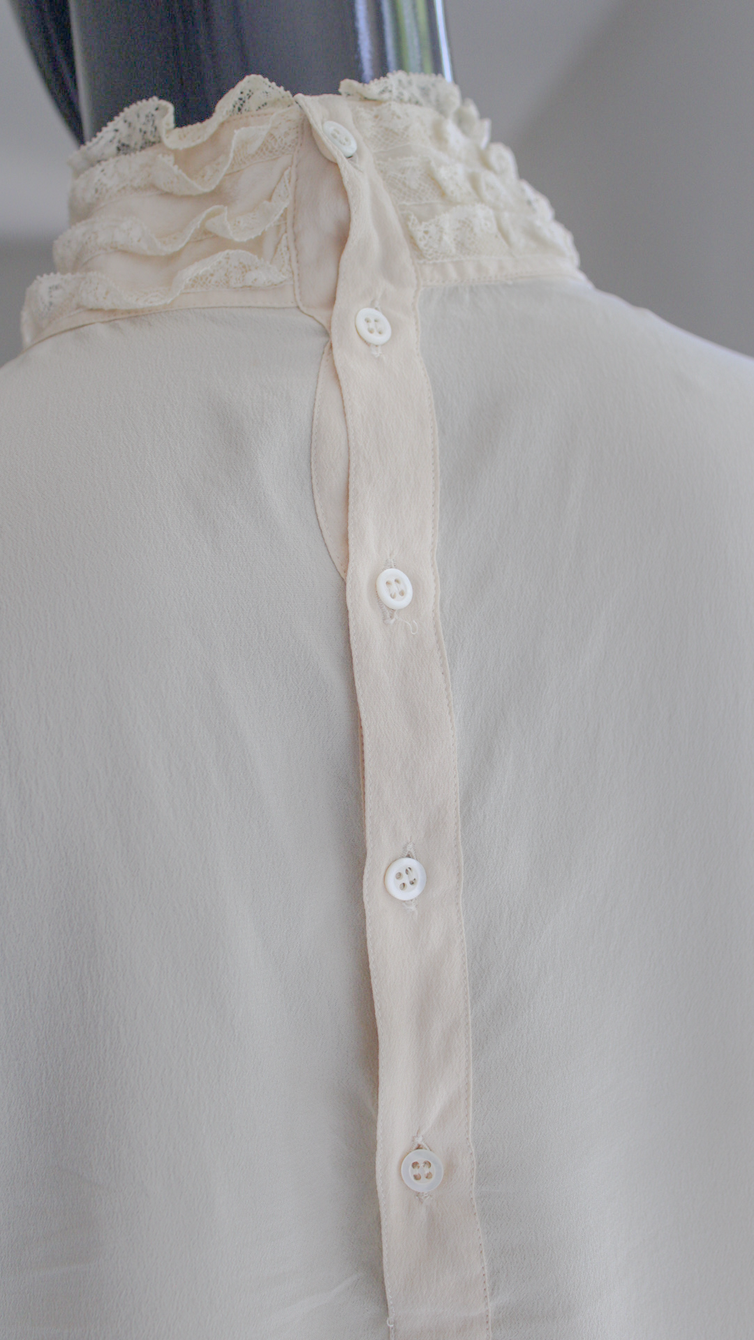 Vintage Silk Ruffle Blouse - Ivory Lace Trim, Made in Italy