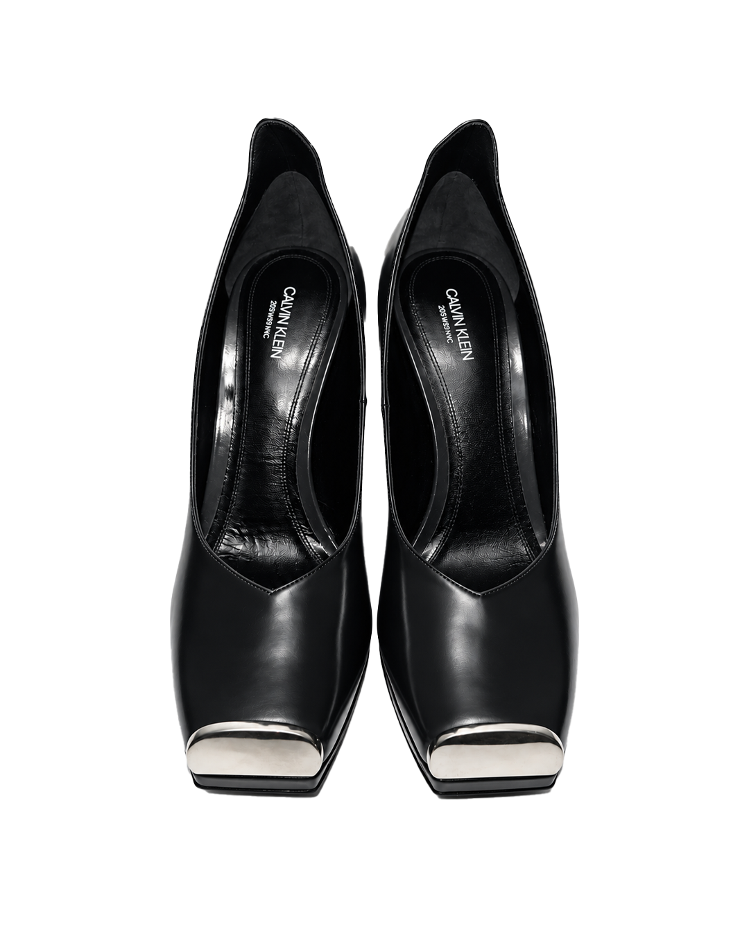 Calvin Klein 205W39NYC Black Leather Silver Toe Pumps