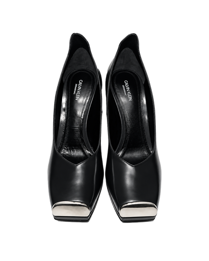 Calvin Klein 205W39NYC Black Leather Silver Toe Pumps