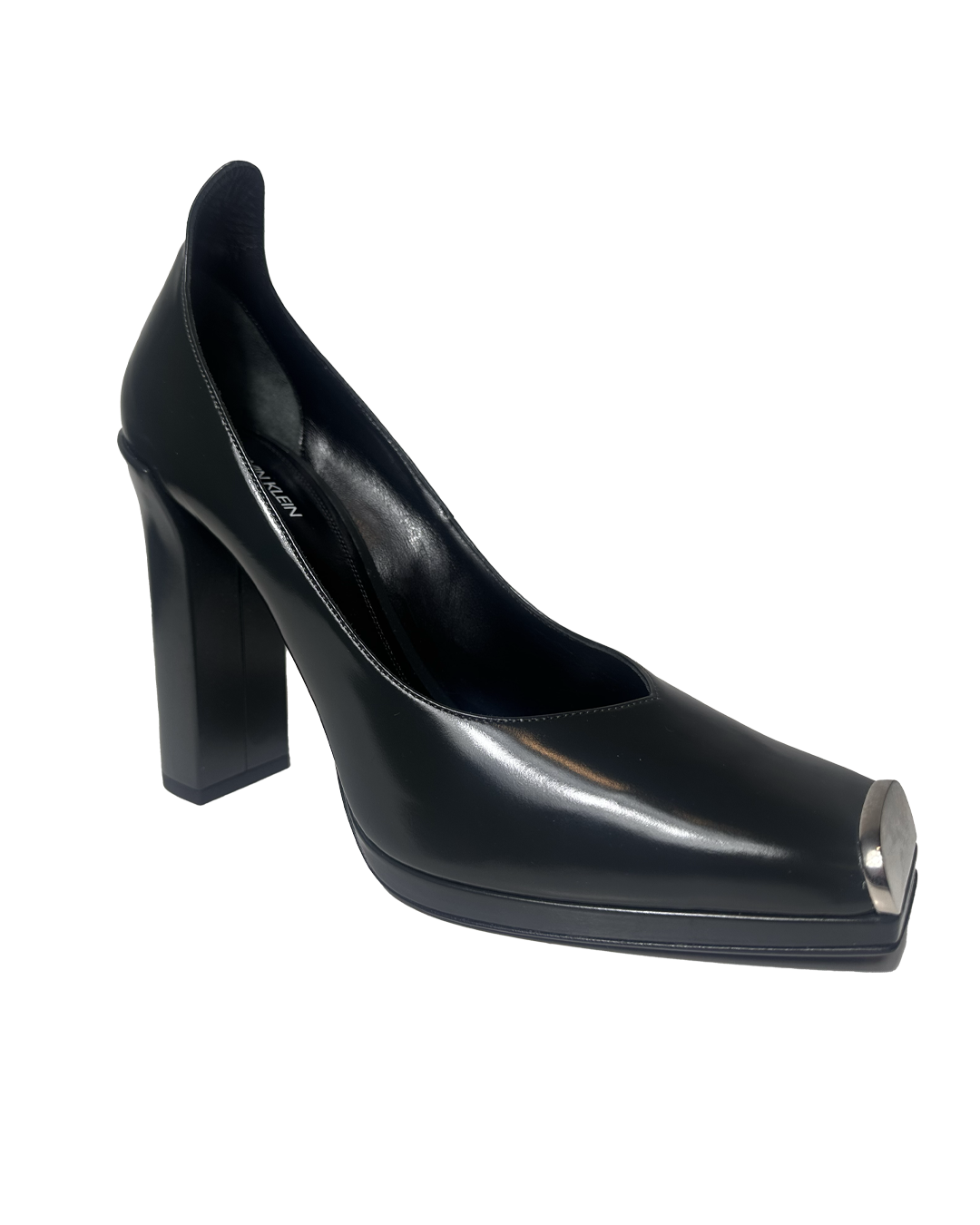 Calvin Klein 205W39NYC Black Leather Silver Toe Pumps