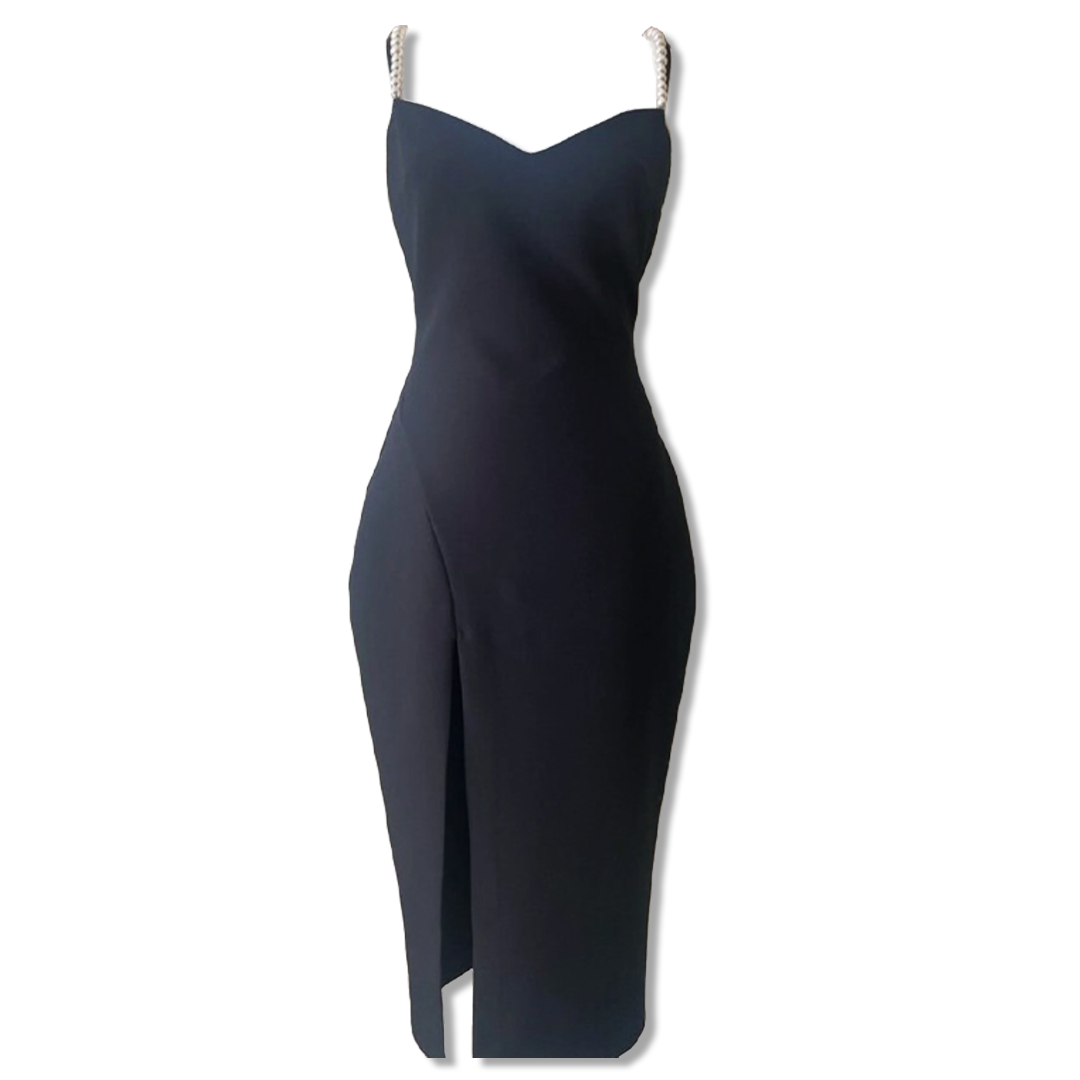 Black Midi Sexy Dress High Slit Black Dress