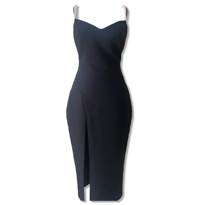 Black Midi Sexy Dress High Slit Black Dress