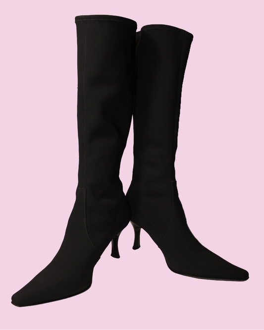 Donald J. Pliner Black Knee-High Boots with Silver Hardware