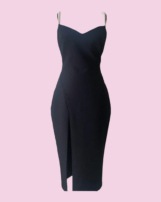 Black Midi Sexy Dress High Slit Black Dress
