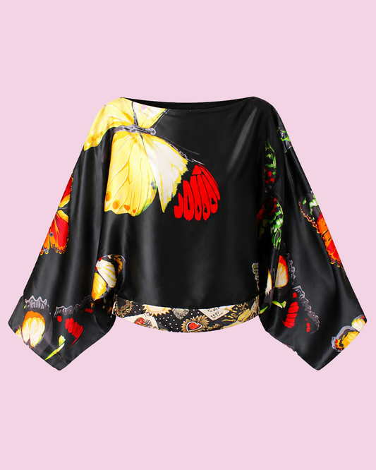 Butterfly Print Silk Scarf Floral Print