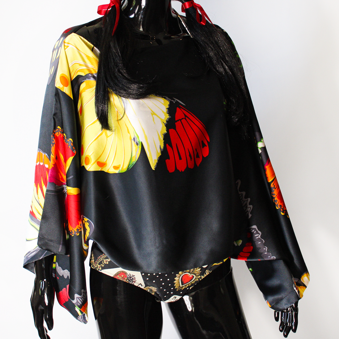 Butterfly Print Silk Scarf Floral Print