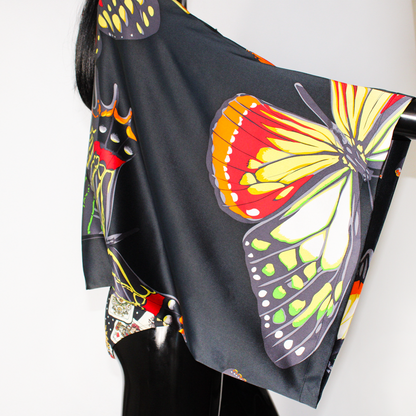 Silk Butterfly Print Kimono Sleeve Blouse – One Size