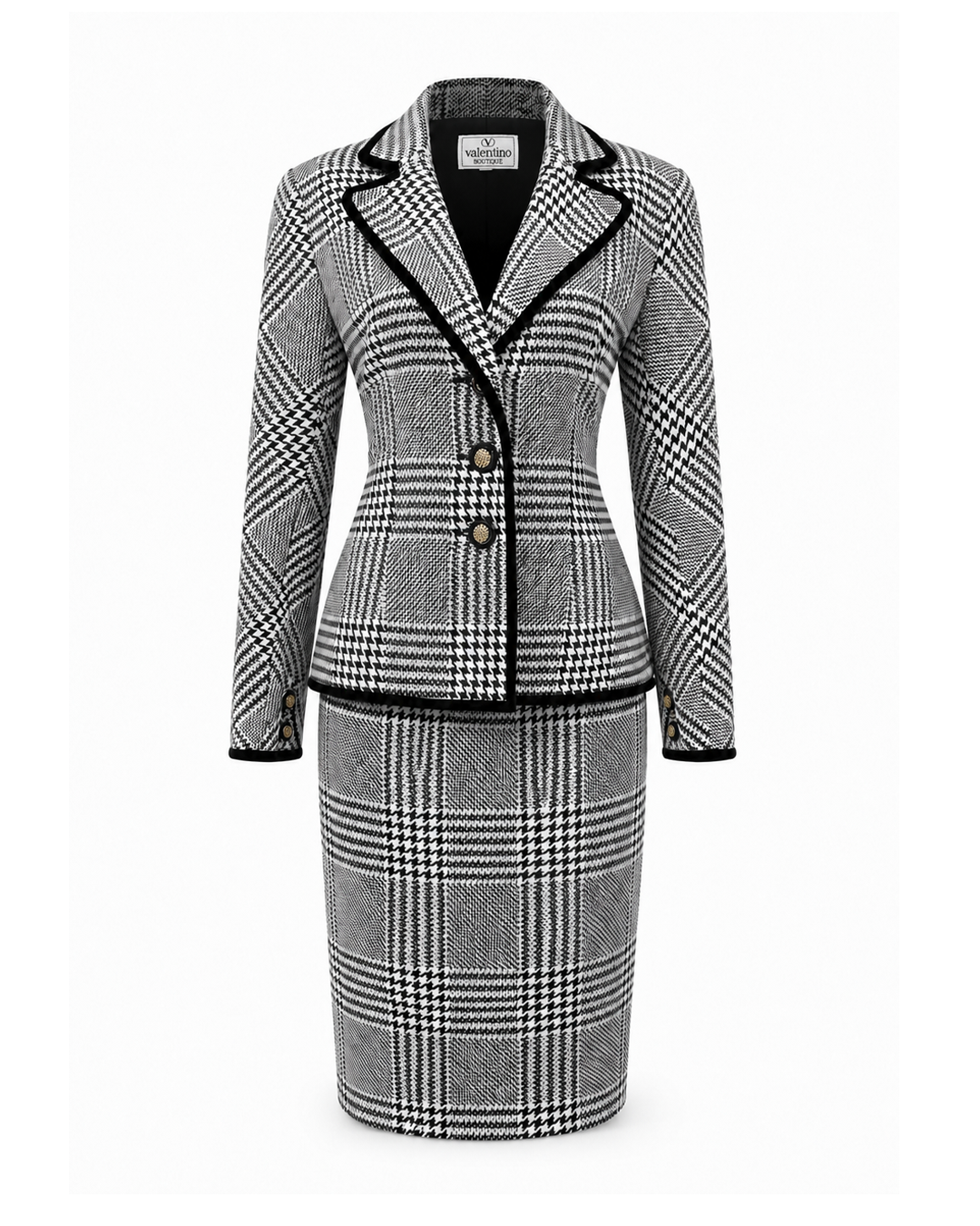 Houndstooth Blazer Skirt Set