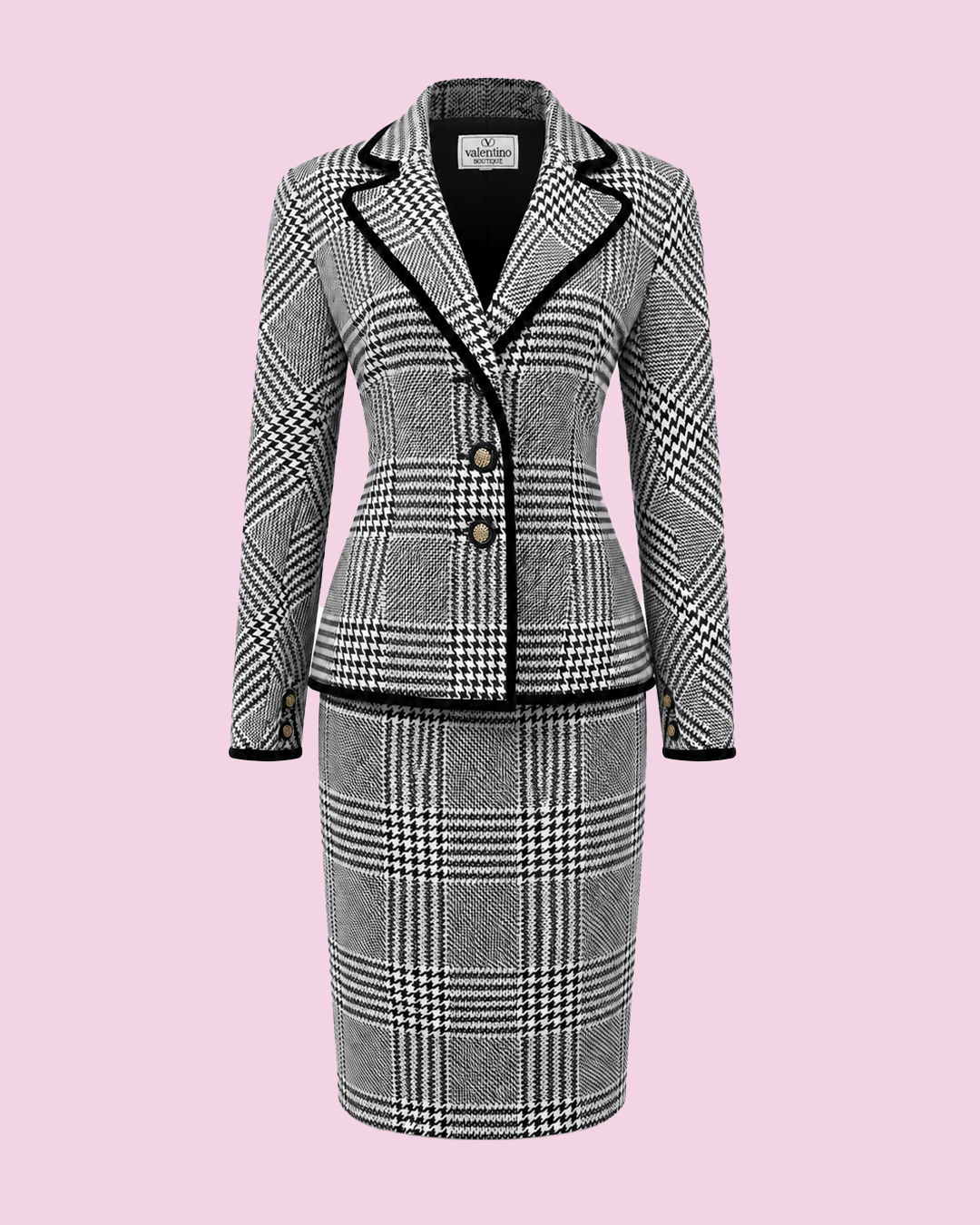 Houndstooth Blazer Skirt Set
