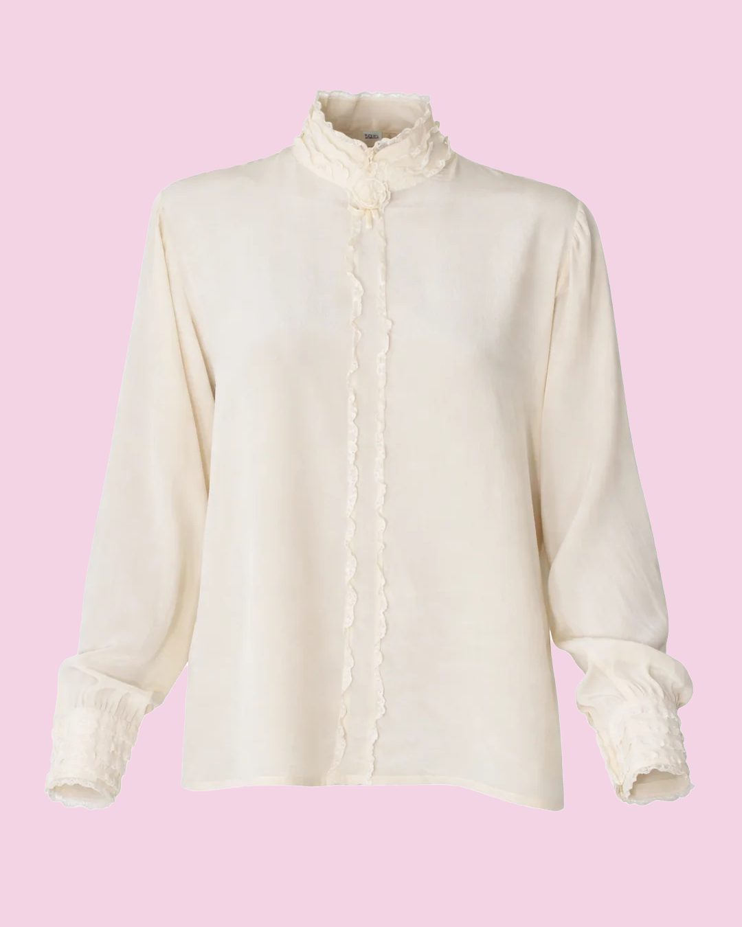 Vintage Silk Ruffle Blouse - Ivory Lace Trim, Made in Italy